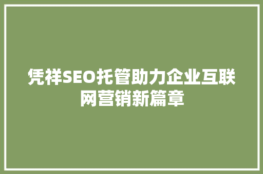 凭祥SEO托管助力企业互联网营销新篇章