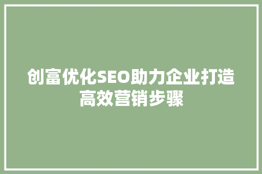 创富优化SEO助力企业打造高效营销步骤