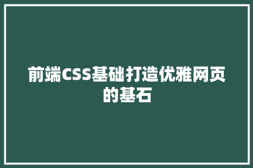 前端CSS基础打造优雅网页的基石