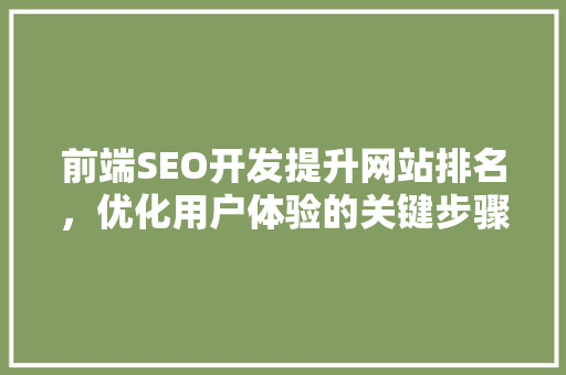 前端SEO开发提升网站排名，优化用户体验的关键步骤