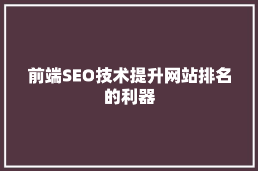 前端SEO技术提升网站排名的利器