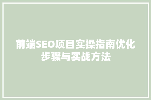 前端SEO项目实操指南优化步骤与实战方法