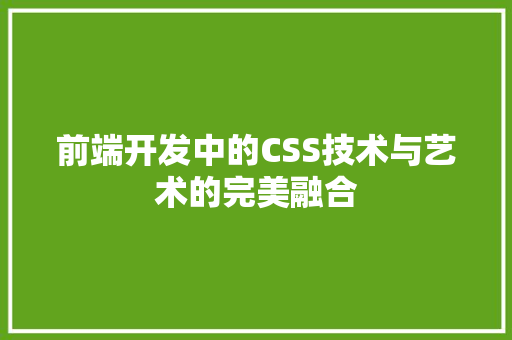前端开发中的CSS技术与艺术的完美融合