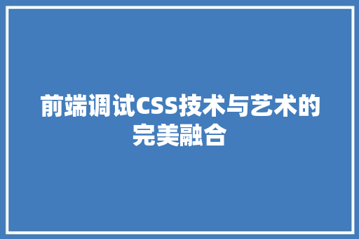 前端调试CSS技术与艺术的完美融合