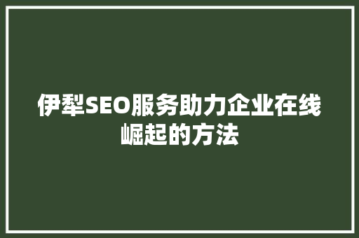 伊犁SEO服务助力企业在线崛起的方法