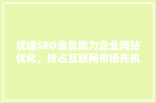 优速SEO会员助力企业网站优化，抢占互联网市场先机