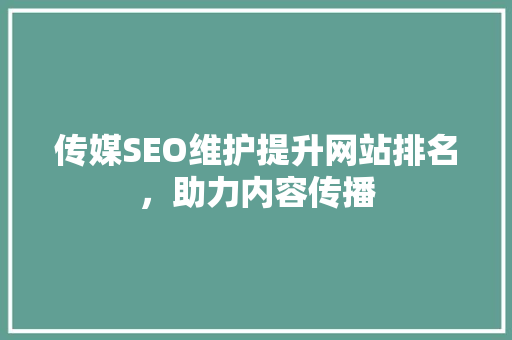 传媒SEO维护提升网站排名，助力内容传播