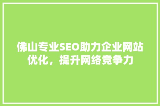 佛山专业SEO助力企业网站优化，提升网络竞争力