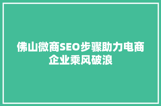 佛山微商SEO步骤助力电商企业乘风破浪