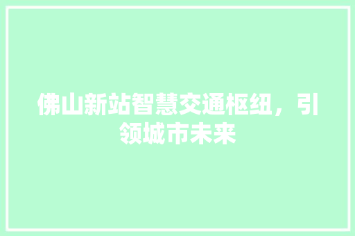 佛山新站智慧交通枢纽，引领城市未来