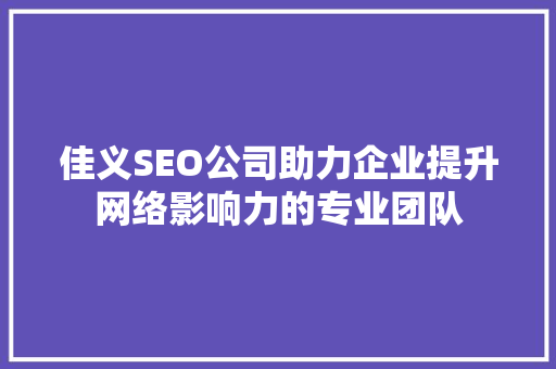 佳义SEO公司助力企业提升网络影响力的专业团队