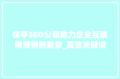 保亭SEO公司助力企业互联网营销新篇章_高效关键词布局步骤