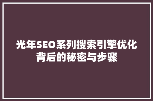 光年SEO系列搜索引擎优化背后的秘密与步骤
