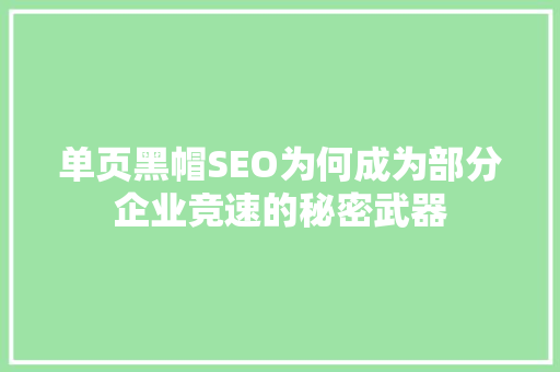 单页黑帽SEO为何成为部分企业竞速的秘密武器