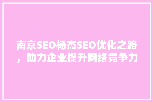 南京SEO杨杰SEO优化之路，助力企业提升网络竞争力