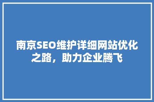 南京SEO维护详细网站优化之路，助力企业腾飞