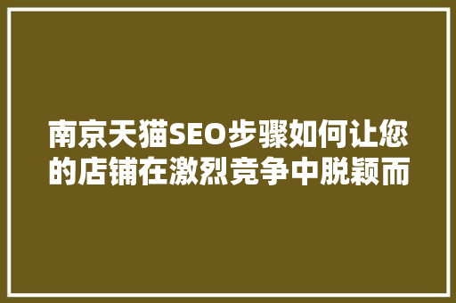 南京天猫SEO步骤如何让您的店铺在激烈竞争中脱颖而出