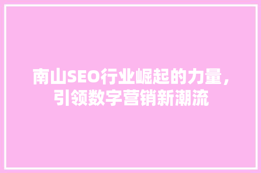 南山SEO行业崛起的力量，引领数字营销新潮流