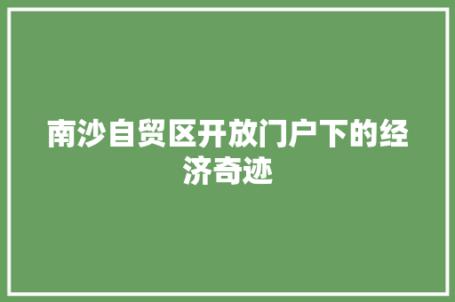 南沙自贸区开放门户下的经济奇迹