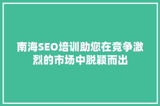 南海SEO培训助您在竞争激烈的市场中脱颖而出