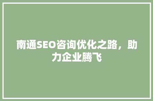 南通SEO咨询优化之路，助力企业腾飞
