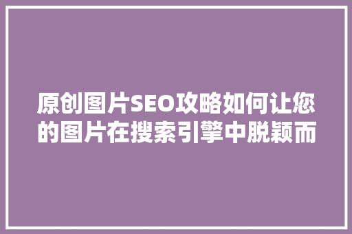 原创图片SEO攻略如何让您的图片在搜索引擎中脱颖而出