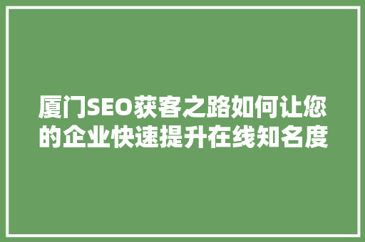 厦门SEO获客之路如何让您的企业快速提升在线知名度