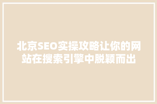 北京SEO实操攻略让你的网站在搜索引擎中脱颖而出