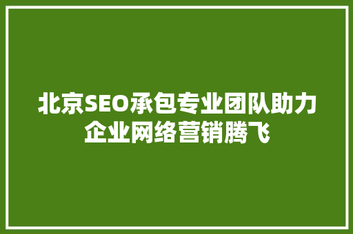 北京SEO承包专业团队助力企业网络营销腾飞