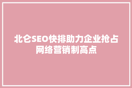 北仑SEO快排助力企业抢占网络营销制高点