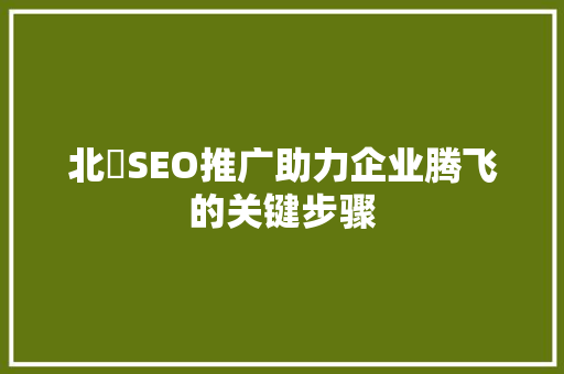 北滘SEO推广助力企业腾飞的关键步骤