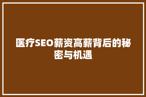 医疗SEO薪资高薪背后的秘密与机遇