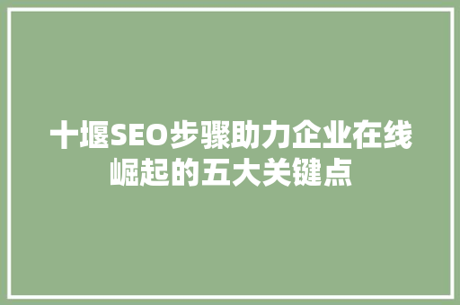 十堰SEO步骤助力企业在线崛起的五大关键点