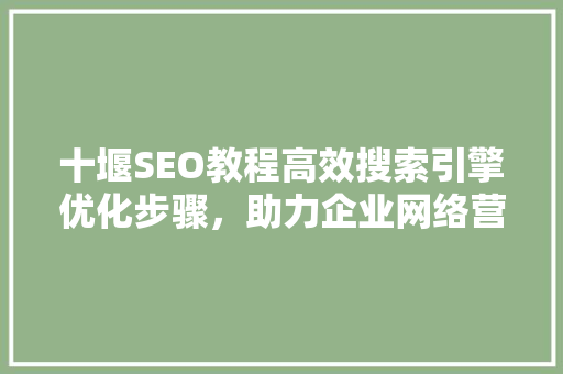 十堰SEO教程高效搜索引擎优化步骤，助力企业网络营销