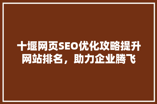 十堰网页SEO优化攻略提升网站排名，助力企业腾飞