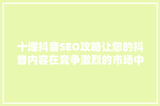 十堰抖音SEO攻略让您的抖音内容在竞争激烈的市场中脱颖而出