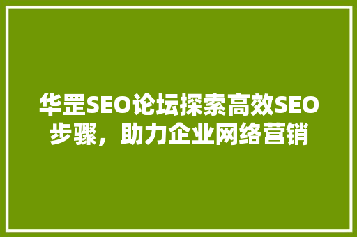 华罡SEO论坛探索高效SEO步骤，助力企业网络营销