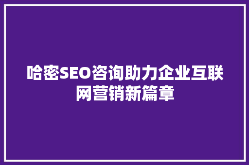 哈密SEO咨询助力企业互联网营销新篇章