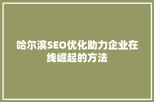 哈尔滨SEO优化助力企业在线崛起的方法