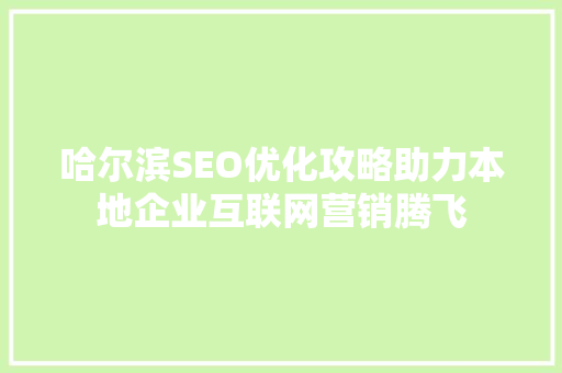 哈尔滨SEO优化攻略助力本地企业互联网营销腾飞