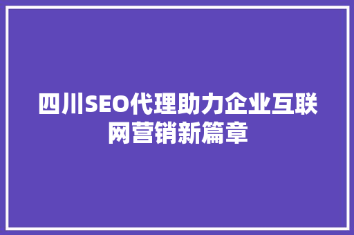 四川SEO代理助力企业互联网营销新篇章