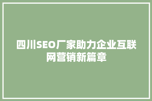 四川SEO厂家助力企业互联网营销新篇章