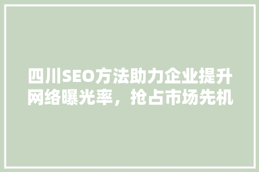 四川SEO方法助力企业提升网络曝光率，抢占市场先机