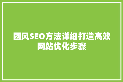团风SEO方法详细打造高效网站优化步骤