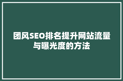 团风SEO排名提升网站流量与曝光度的方法