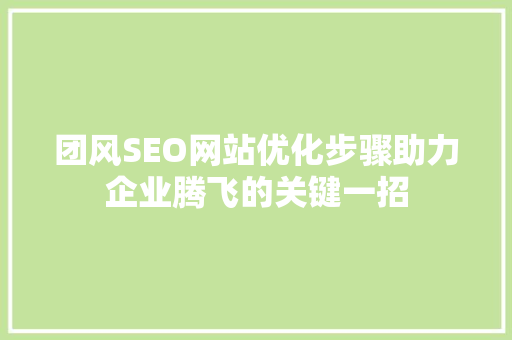 团风SEO网站优化步骤助力企业腾飞的关键一招