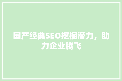 国产经典SEO挖掘潜力，助力企业腾飞
