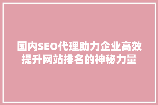 国内SEO代理助力企业高效提升网站排名的神秘力量