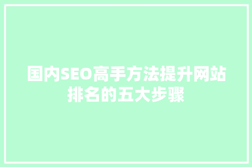 国内SEO高手方法提升网站排名的五大步骤