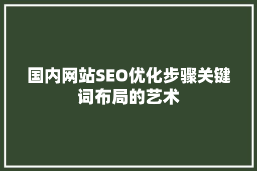 国内网站SEO优化步骤关键词布局的艺术
